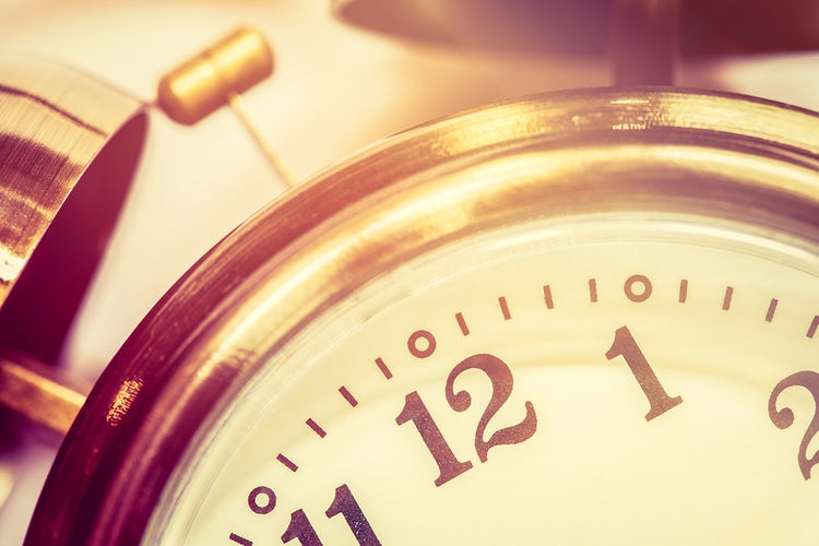 Closeup of brass alarm clock