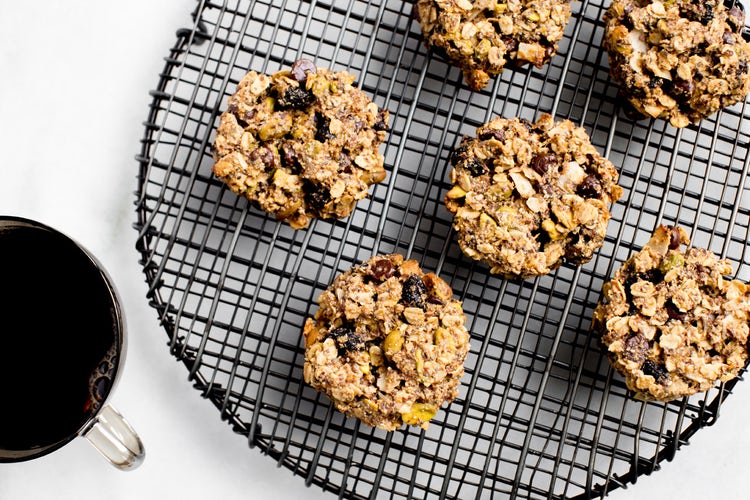 Breakfast cookies arranged on a circular cooling rack