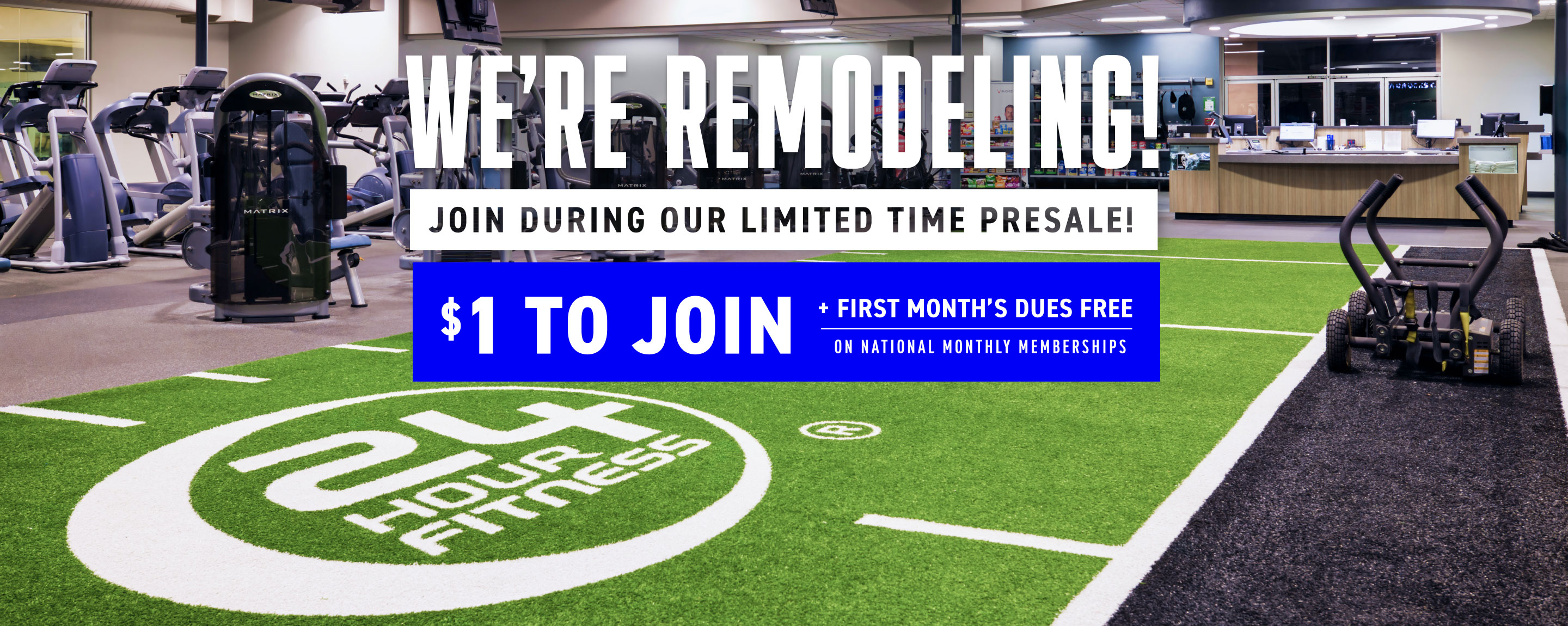 Our Eastridge club is being remodeled! Join with our limited-time special presale offer prior to the Club reopening for $1 to join and your first month's dues free on a National monthly membership.