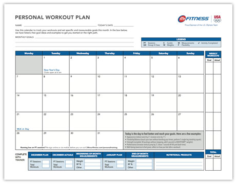 fitness calendar templates